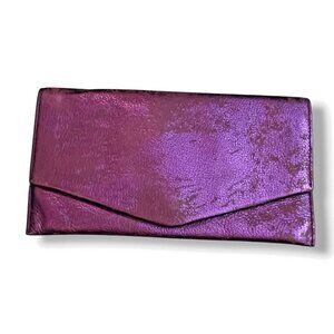 Y2K Cole Haan Envelope Clutch Metallic Leather Fuschia/Brown Party Purse Handbag